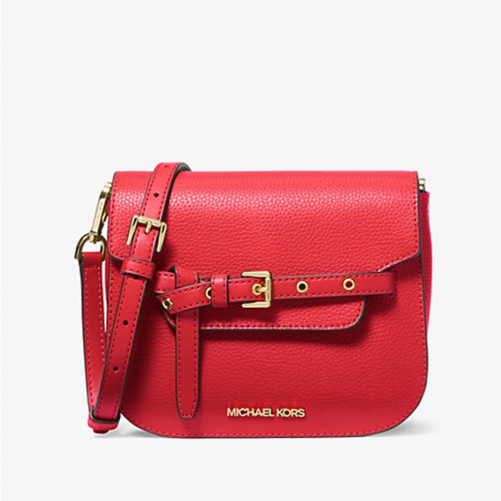 Michael Kors small leather Emilia saddle crossbody bag in bright red